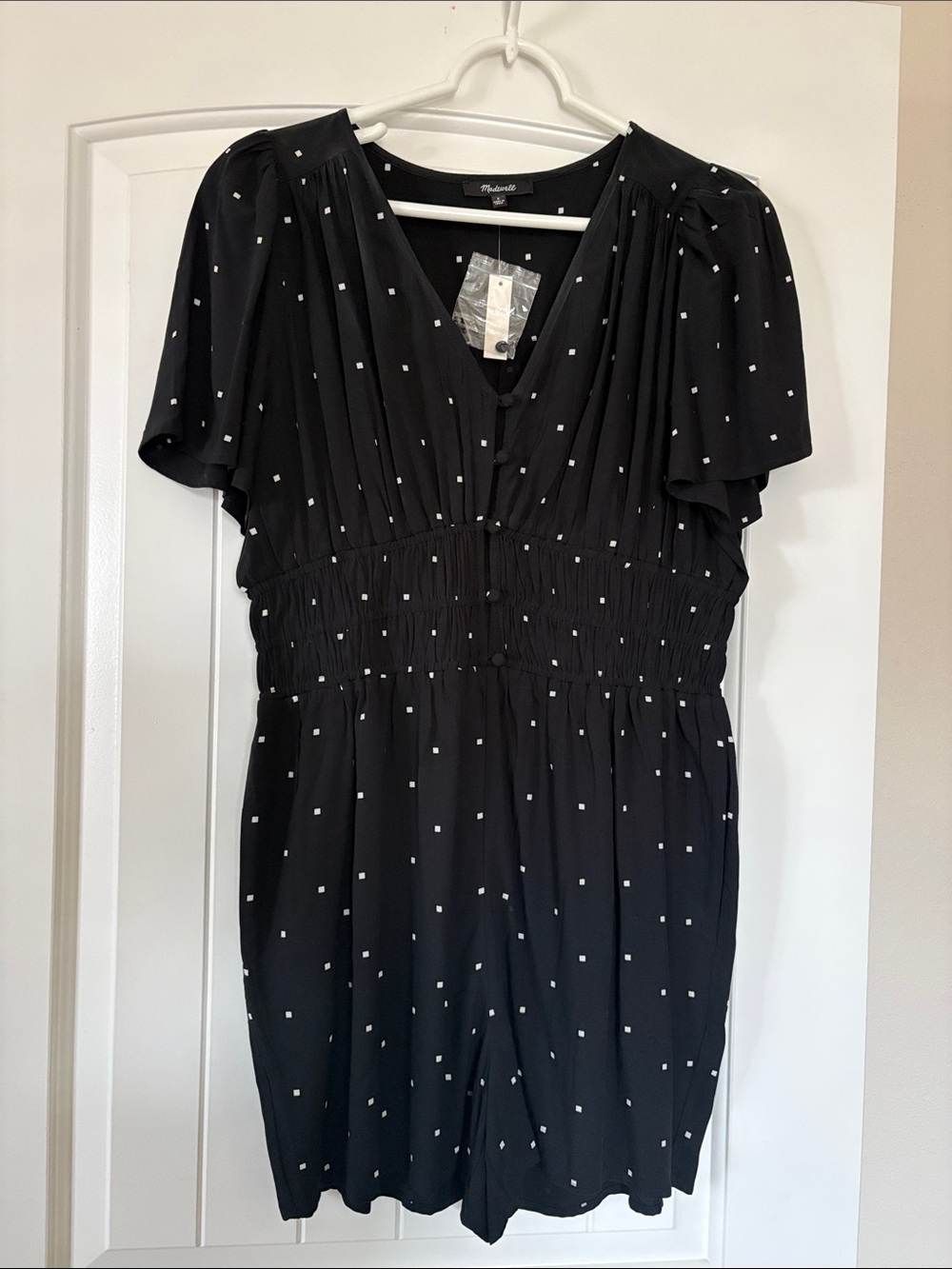 Madewell Black Romper with White Square Dot Print